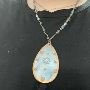 Gold,blue and pink  Pendant Necklace